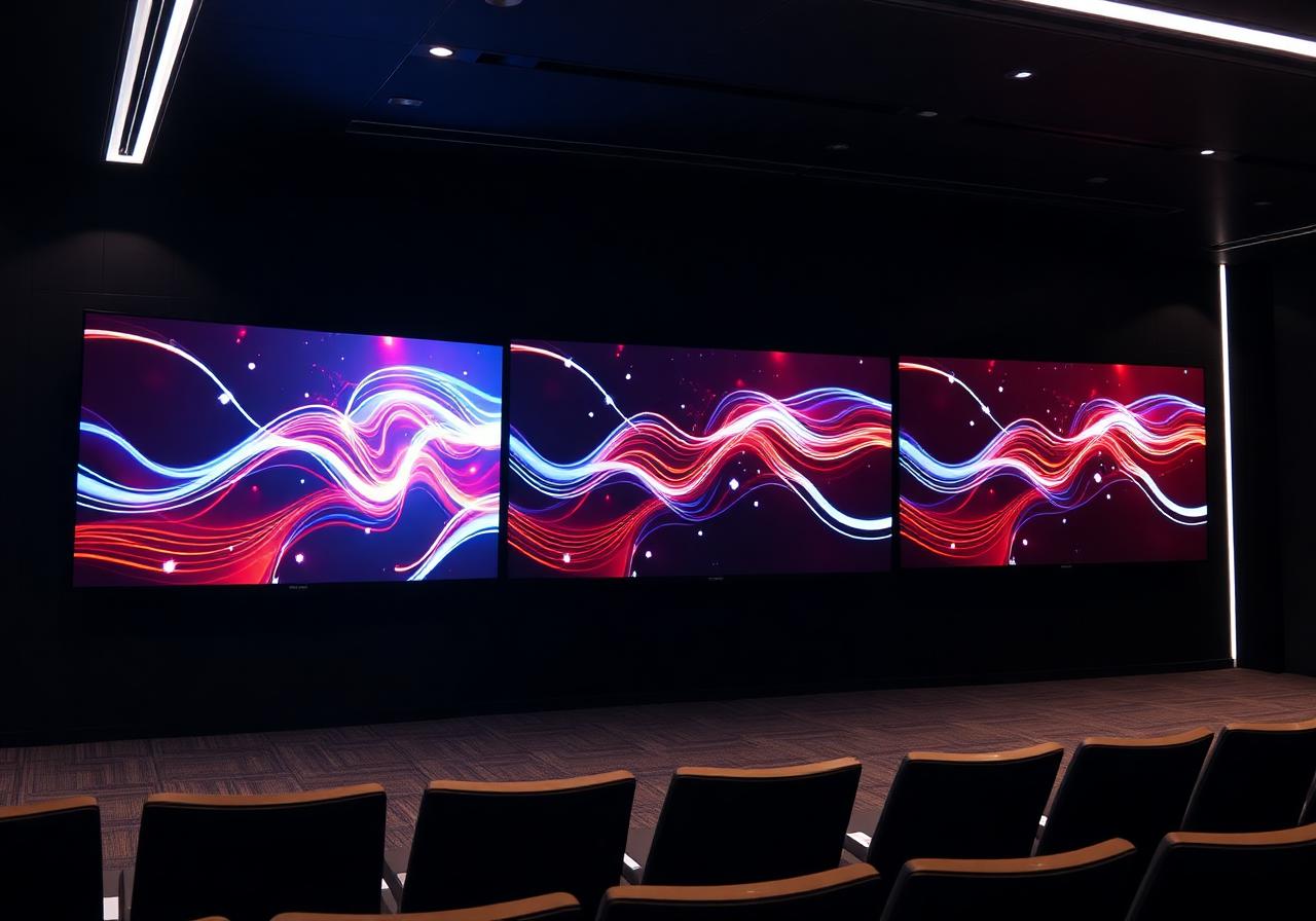 3× synchronisierte 85-Zoll Samsung Displays
